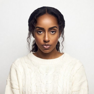 African-American woman in white sweater