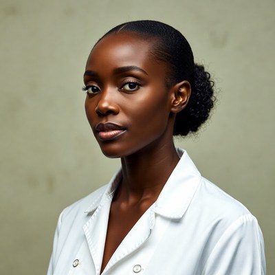 African-American woman in white lab coat