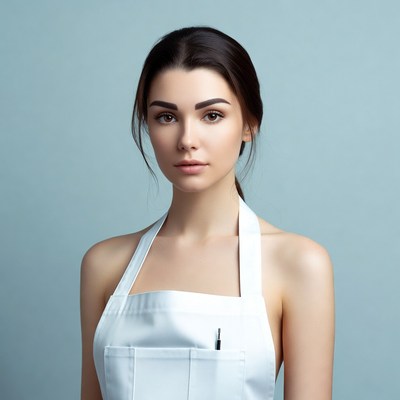 Woman wearing white apron