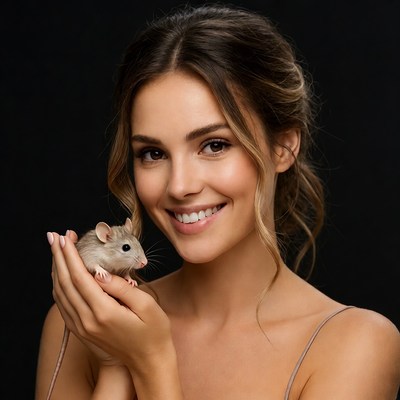 Woman holding cute baby mouse