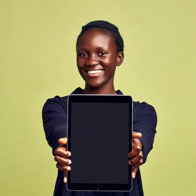 African woman holding tablet
