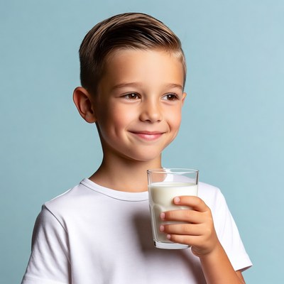 Boy holding glass of milk