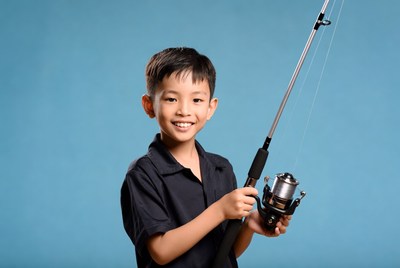 Asian boy holding fishing rod