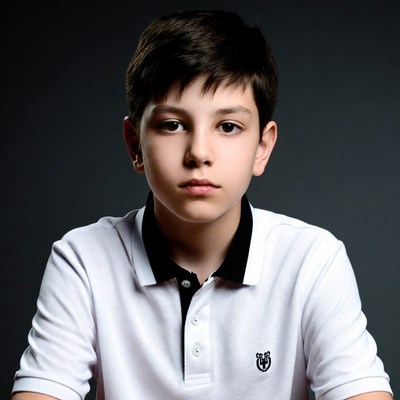 Young boy in white polo shirt