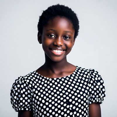 Smiling African girl in polka dot dress