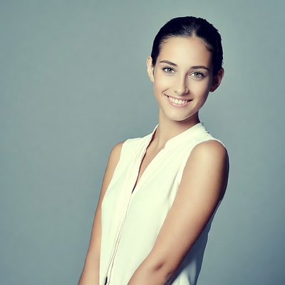 Smiling woman in white sleeveless top