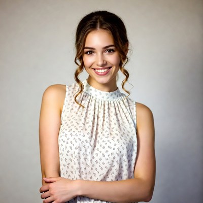 Smiling young woman in white blouse