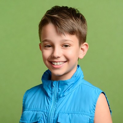 Smiling boy in blue vest