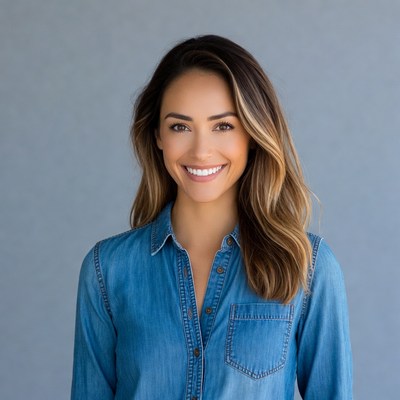 Smiling woman in denim shirt