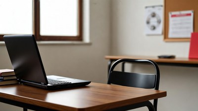 Laptop on Desk in Classroom