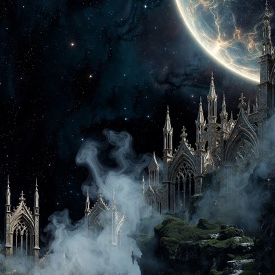 Gothic Castle Under Moonlit Storm