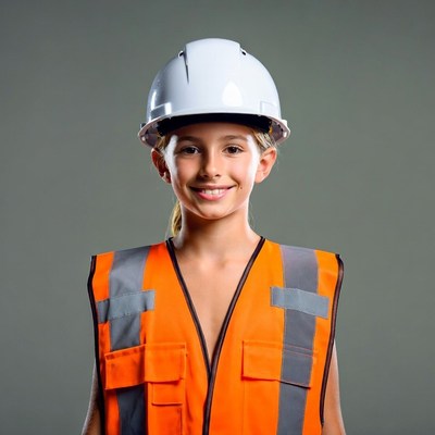 Girl wearing hard hat and vest