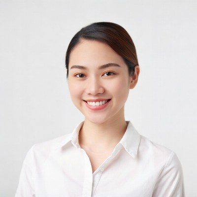 Smiling Asian woman in white shirt