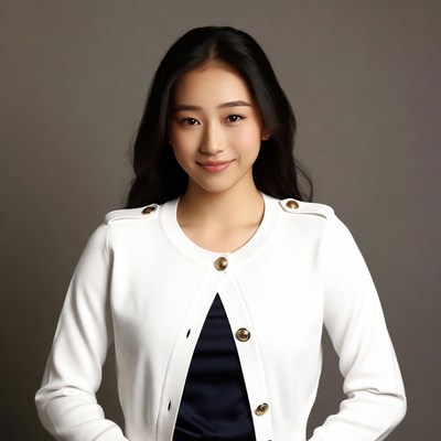 Asian woman in white military jacket