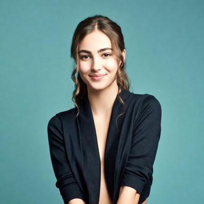 Smiling woman in black cardigan