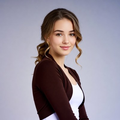 Young woman in brown cardigan