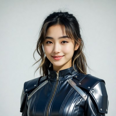 Asian woman in black leather armor