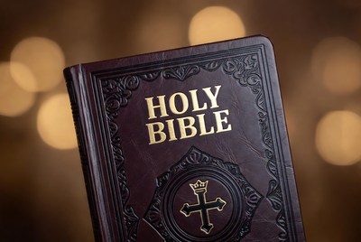 Open Holy Bible with Cross