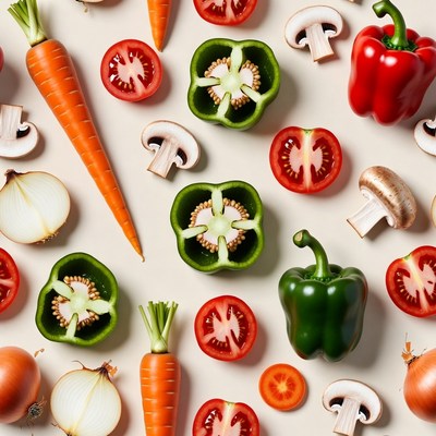 Fresh vegetables arranged on white background