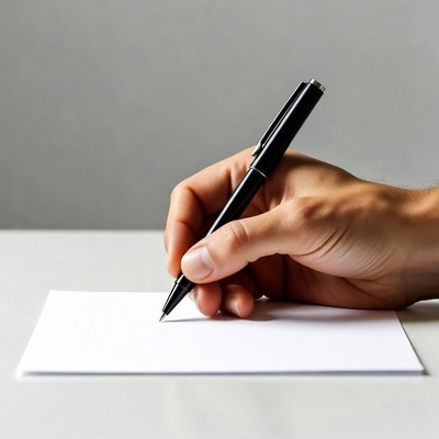 Man's hand writing with black pen