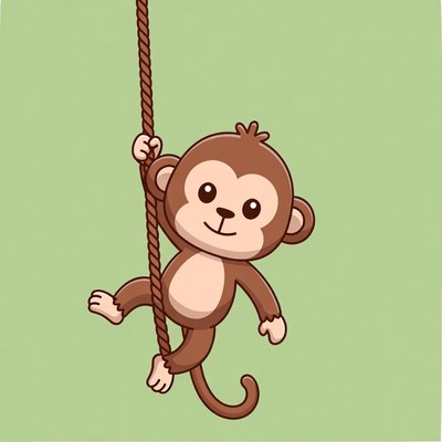 Cartoon monkey climbing rope