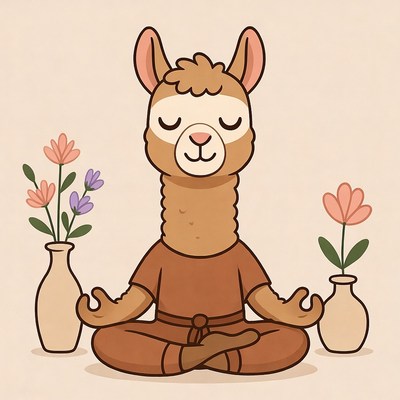 Llama meditating with flowers