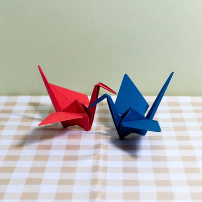 Red and Blue Origami Cranes