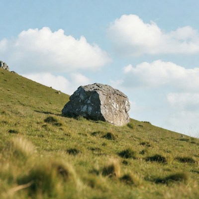 Large Boulder on Grassy Hill
