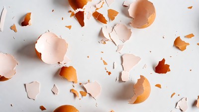 Broken Egg Shells on White Background