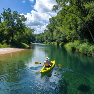 Man kayaking in green river
