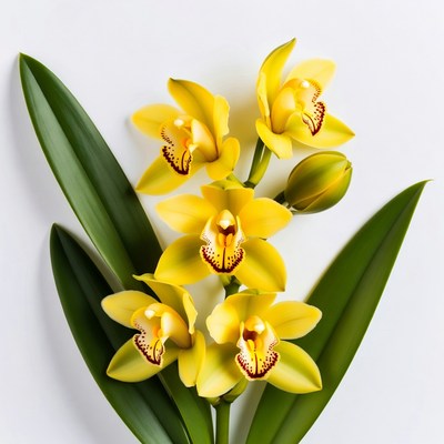 Yellow Orchid Flowers with Green Leaves