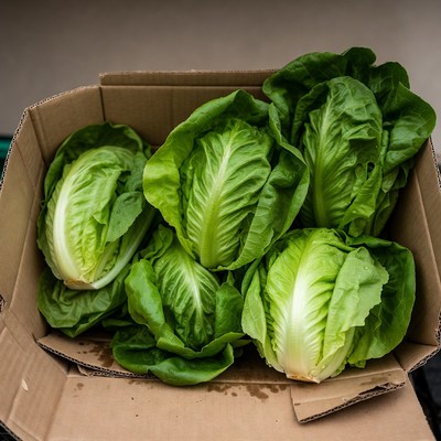 Fresh Lettuce Heads in Cardboard Box