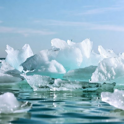 Icebergs floating in blue water