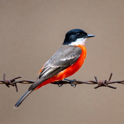 Red-backed Shrike perched on barbed wire