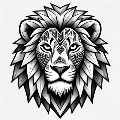 Tribal Lion Head Illustration