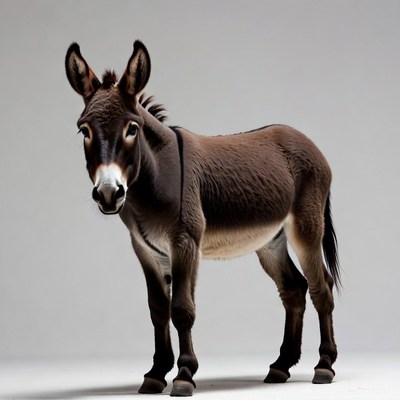 Brown donkey standing isolated