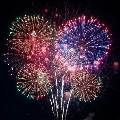 Colorful Fireworks Exploding in Night Sky