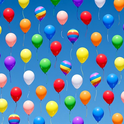 Colorful Balloons Floating Against Blue Sky