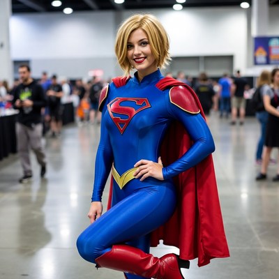 Blonde woman in Supergirl cosplay at convention