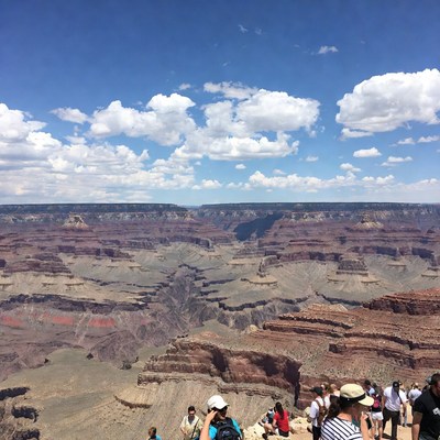 Tourists overlooking Grand Canyon