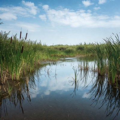 Reed Marsh with Calm Reflective Water