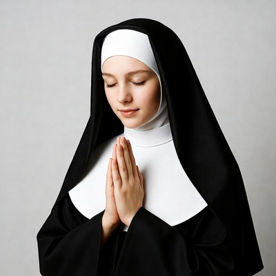 Young nun praying with hands clasped