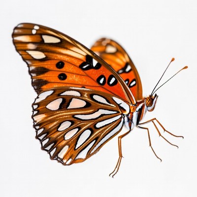 Orange Monarch Butterfly on White Background