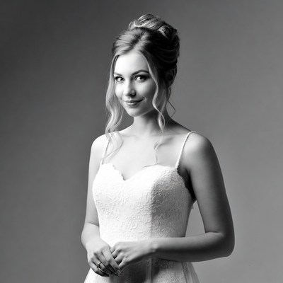 Bride with updo hairstyle smiling