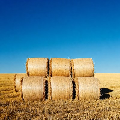 Hay bales in wheat field