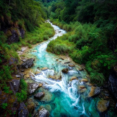 Turquoise River in Lush Green Valley