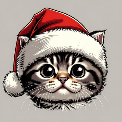 Cute kitten wearing Santa hat