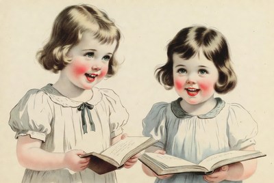 Two girls reading books together