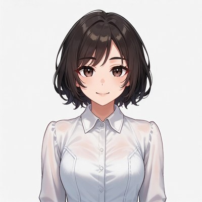 Anime girl in sheer white blouse