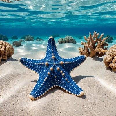 Blue Starfish on Sandy Ocean Floor